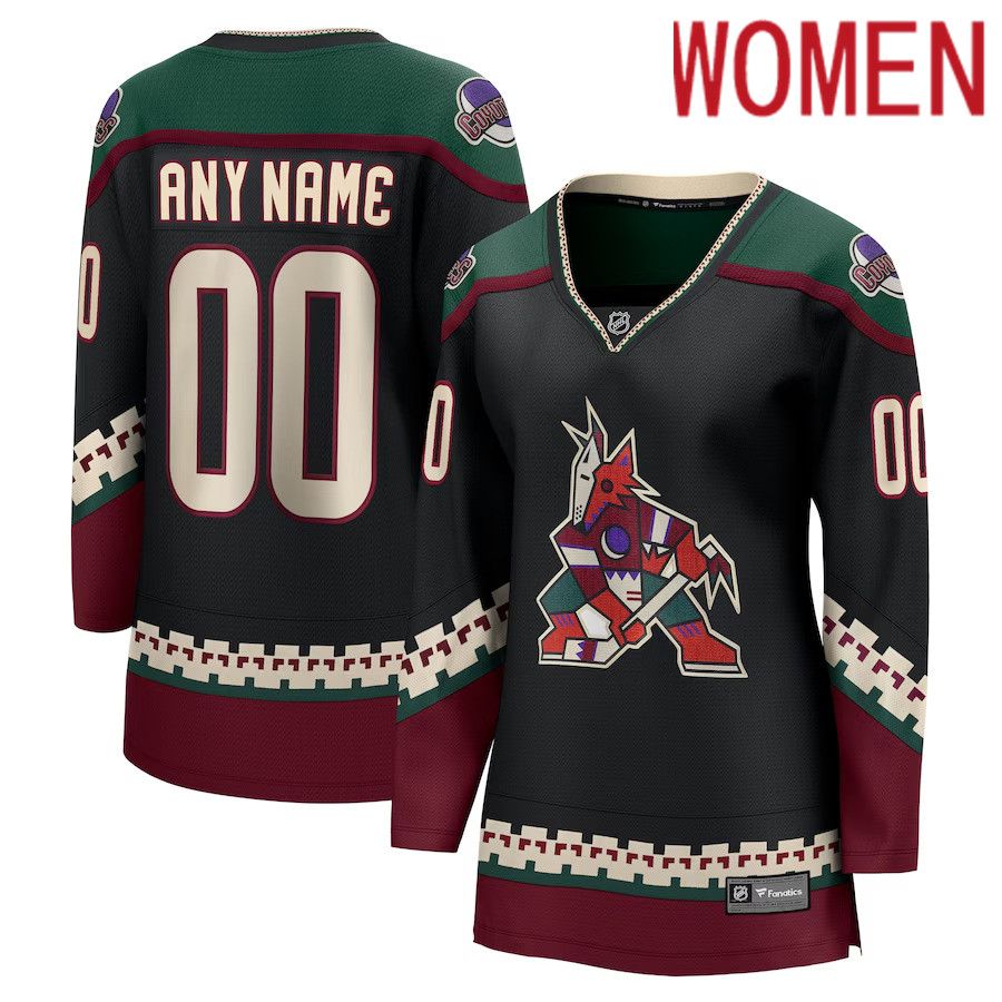 Women Arizona Coyotes Fanatics Branded Black Home Breakaway Custom NHL Jersey->women nhl jersey->Women Jersey